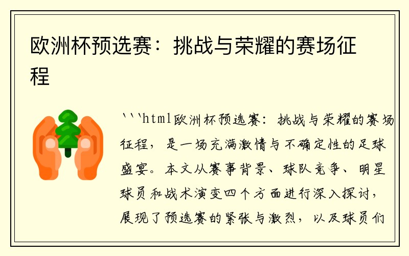 欧洲杯预选赛：挑战与荣耀的赛场征程